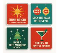 Acrylic Christmas Coaster Gift Set of 4 with Retro 1950s Christmas Design - Festive Home Decor Drinkware for Holiday Celebration