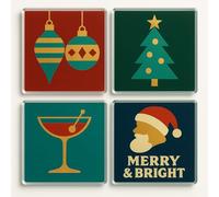 Acrylic Christmas Coaster Set of 4 with Retro Christmas Designs - Nostalgic Cheer Holiday Home Decor