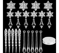 Acrylic Christmas Decorations,27PCS Snowflake Icicles Christmas Tree Hanging Decorations with Transparent Line,Clear Christmas Ornaments Pendant for Christmas Party Decorations