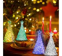 Acrylic Christmas Tree Color Changing Christmas Tree 4Pcs, Ice Crystal Led Xmas Tree Light Up Christmas Tree Xmas Tabletop Mini Tree Light Battery Operated For Home Study Bedroom Headboard Office Desk
