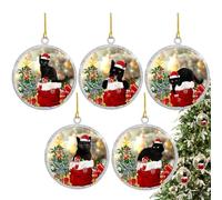 Acrylic Christmas Tree Decorations Round Christmas Tree Ornaments 5pcs Black Cat Tree Pendants Acrylic Christmas Ornaments Funny Cute Christmas Ornaments Supplies