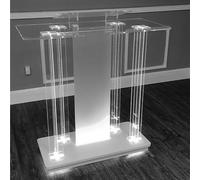 Acrylic Church Lectern, Podium Stand with Wheels and Reading Platform, Clear Pulpit for Speech, Classroom and Events, Portable and Sturdy Design