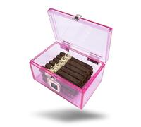 Acrylic Cigar Humidor Pink Case/Box with Digital Hygrometer - Cigar Gifts for Men - Can Hold About 15-20 Cigars