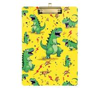 Acrylic Clipboard A4 Size 12.5" x 9" Clip Board Folder with Low Profile Clip for Medical Coaching Trade Quest Angry Dino Monsters Yellow