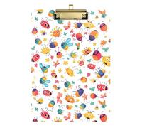 Acrylic Clipboard A4 Size 12.5" x 9" Clip Board Folder with Low Profile Clip for Social Worker Office Document Organizer Cartoon Colorful Kawaii-Style Monsters Insects
