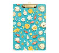 Acrylic Clipboard A4 Size 12.5" x 9" Clip Board Folder with Low Profile Clip for Volleyball Coaches Elementary Underwater Creatures Treasure Chest