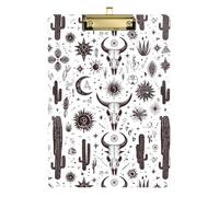 Acrylic Clipboard A4 Size 12.5" x 9" Menu Clipboards with Low Profile Clip for Softball Coaches Coaching Trade Quest Monochrome Occult Bull Skulls