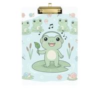 Acrylic Clipboard A4 Size 12.5" x 9" Metal Clipboard Folder with Low Profile Clip for Nurse Medical Contractor Frog Singing with Headphones