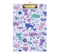 Acrylic Clipboard A4 Size 12.5" x 9" Metal Clipboard Folder with Low Profile Clip for Observation Recorder Classroom Cute Cats Purple