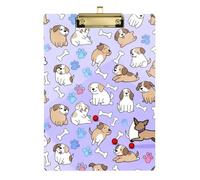 Acrylic Clipboard A4 Size 12.5" x 9" Metal Clipboards with Low Profile Clip for Hospital Coaching Trade Quest Cute Dogs