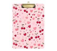 Acrylic Clipboard A4 Size 12.5" x 9" Plastic Clipboard with Low Profile Clip for Football Coaches Classroom Hearts and Cherries Design