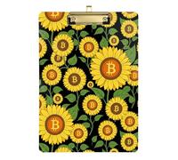 Acrylic Clipboard A4 Size 12.5" x 9" Transparent Clipboard with Low Profile Clip for Observation Recorder Classroom Bitcoin Sunflowers Leaf