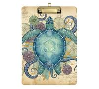 Acrylic Clipboard A4 Size 12.5" x 9" Work Clipboard with Low Profile Clip for Volleyball Coaches Coaching Trade Quest Vintage Ocean Sea Turtle with Sand Dollars