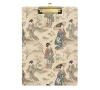 Acrylic Clipboard Art Japanese Vintage Beige Writing Board for Nurses Teachers Coaches Hardboard Clipboards Standard Size Low Profile Gold Clip Retractable Hanging Tab