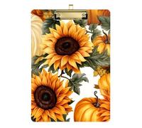 Acrylic Clipboard Autumn Sunflower Pumpkin Orange Cute Clip Board A4 Standard Size Clip Board for Teacher Student Lawyer Nurse, Low Profile Gold Clip Retractable Hanging Tab