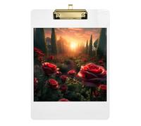 Acrylic Clipboard Beautiful Rose Garden Cute Clip Boards Paperboard Chic Design Clipboard for Teacher Student Lawyer Nurse, Low Profile Gold Clip Retractable Hanging Tab 12.5 x 9 Inches