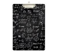 Acrylic Clipboard Cartoon Math Equations Black Portable Clipboard Hanging Clipboards A4 Standard Size for Women Men Teachers Nurses, Low Profile Silver Clip Retractable Hanging Tab