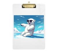 Acrylic Clipboard Cartoon Polar Bear Writing Boards for Classrooms, Restaurants, School Standard A4 Letter Size Clipboard Low Profile Gold Clip Retractable Hanging Tab 12.5 x 9 Inches