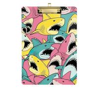 Acrylic Clipboard Cartoon Shark Pink Yellow Blue Portable Clipboards for Nurses Teachers Coaches Standard A4 Letter Size Clipboards Low Profile Gold Clip Retractable Hanging Tab