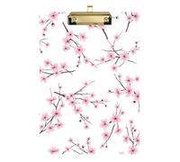 Acrylic Clipboard Cherry Blossom Pink White Cute Clip Boards Hanging Clipboards A4 Standard Size for Women Men Teachers Nurses, Low Profile Gold Clip Retractable Hanging Tab