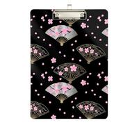 Acrylic Clipboard Cherry Blossoms Black Fashion Clipboard Hanging Clipboards A4 Standard Size for Students, Women, Man, 12.5 x 9 Inches Silver Clip