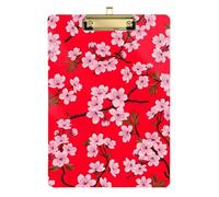 Acrylic Clipboard Cherry Blossoms Branches Red Writing Boards for Teachers, Students, Nurses A4 Standard Size Clip Board Low Profile Gold Clip Retractable Hanging Tab