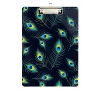 Acrylic Clipboard Chic Peacock Feathers Blue Fashion Clipboards Paperboard Chic Design Clipboards for Classrooms, Restaurants, School, Low Profile Gold Clip Retractable Hanging Tab