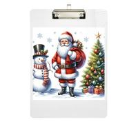 Acrylic Clipboard Christmas Tree Santa Claus Snowman Writing Clipboards A4 Standard Size Clip Board for Women Men Teachers Nurses, Low Profile Gold Clip Retractable Hanging Tab 12.5 x 9 Inches