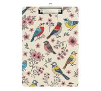 Acrylic Clipboard Colorful Birds Floral Beige Cute Clipboards for Nurses Teachers Coaches Wordpad Clipboards Standard Size Low Profile Gold Clip Retractable Hanging Tab