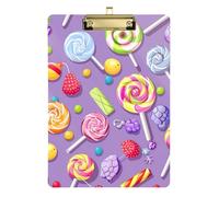 Acrylic Clipboard Colorful Candy Lollipops Purple Cute Clipboard for Teachers, Students, Nurses Letter Size Clipboards, A4 Letter Size 12.5 x 9 Inches Gold Clip