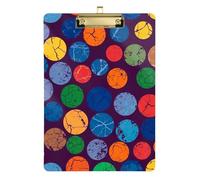 Acrylic Clipboard Colorful Doodle Circles Navy Writing Clipboards A4 Standard Size Clip Board for Nurses, Lawyers, Doctor Offices, Low Profile Gold Clip Retractable Hanging Tab