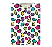 Acrylic Clipboard Colorful Leopard Fashion Clipboard Standard A4 Letter Size Clipboards for Teachers, Students, Nurses, 12.5 x 9 Inches Silver Clip