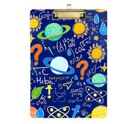Acrylic Clipboard Colorful Math Planets Blue Fashion Clipboard Paperboard Chic Design Clipboards for Nurses Teachers Coaches, A4 Letter Size 12.5 x 9 Inches Gold Clip