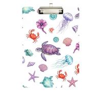 Acrylic Clipboard Colorful Sea Creatures Jellyfish Decorative Clipboards Wordpad Clipboards Standard Size for Nurses Teachers Coaches, Low Profile Gold Clip Retractable Hanging Tab