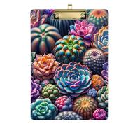 Acrylic Clipboard Colorful Succulents Vibrant Writing Boards A4 Standard Size Clip Boards for Classrooms, Restaurants, School, 12.5 x 9 Inches Gold Clip, Gold12x9in