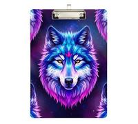 Acrylic Clipboard Cool Wolf Neon Purple Cute Clip Board Travel Clipboards for Students, Women, Man, A4 Letter Size 12.5 x 9 Inches Silver Clip