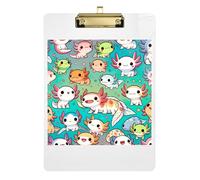 Acrylic Clipboard Cute Axolotls Aqua Cute Clip Boards for Nurses, Lawyers, Doctor Offices Hanging Clipboards A4 Standard Size Low Profile Gold Clip Retractable Hanging Tab 12.5 x 9 Inches