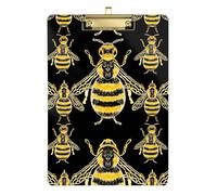 Acrylic Clipboard Cute Bee Black Cute Clip Board for Women Men Teachers Nurses Wordpad Clipboards Standard Size, A4 Letter Size 12.5 x 9 Inches Gold Clip
