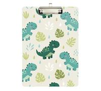 Acrylic Clipboard Cute Cartoon Dinosaur Green Writing Board Travel Clipboards for Teachers, Students, Nurses, A4 Letter Size 12.5 x 9 Inches Silver Clip