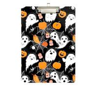 Acrylic Clipboard Cute Cartoon Ghosts Print Writing Clipboard A4 Standard Size Clip Board for Classrooms, Restaurants, School, Low Profile Silver Clip Retractable Hanging Tab