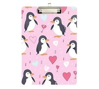 Acrylic Clipboard Cute Cartoon Penguins Pink Writing Board Hardboard Clipboards Standard Size for Nurses, Lawyers, Doctor Offices, A4 Letter Size 12.5 x 9 Inches Silver Clip