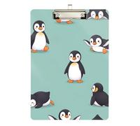 Acrylic Clipboard Cute Cartoon Penguins Teal Cute Clip Board Hanging Clipboards A4 Standard Size for Teacher Student Lawyer Nurse, Low Profile Silver Clip Retractable Hanging Tab