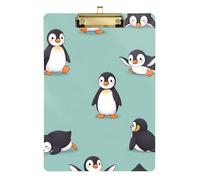 Acrylic Clipboard Cute Cartoon Penguins Teal Cute Clipboard for Nurses Teachers Coaches Paperboard Chic Design Clipboards Low Profile Gold Clip Retractable Hanging Tab