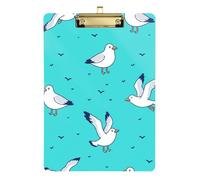 Acrylic Clipboard Cute Cartoon Pigeon Turquoise Cute Clip Board Cute Decorative Letter Size Clipboards for Women Men Office Supplies, A4 Letter Size 12.5 x 9 Inches Gold Clip