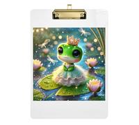 Acrylic Clipboard Cute Frog Lily Pad Green Cute Clip Board Letter Size Clipboard for Nurses Teachers Coaches, Low Profile Gold Clip Retractable Hanging Tab 12.5 x 9 Inches