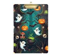 Acrylic Clipboard Cute Ghosts Print Cute Clip Boards Paperboard Chic Design Clipboards for Teacher Student Lawyer Nurse, Low Profile Gold Clip Retractable Hanging Tab