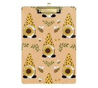 Acrylic Clipboard Cute Gnome Sunflower Bee Beige Writing Clipboard Wordpad Clipboards Standard Size for Women Men Teachers Nurses, A4 Letter Size 12.5 x 9 Inches Gold Clip