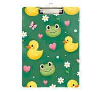 Acrylic Clipboard Cute Green Frog Portable Clipboards A4 Standard Size Clip Board for Classrooms, Restaurants, School, Low Profile Gold Clip Retractable Hanging Tab