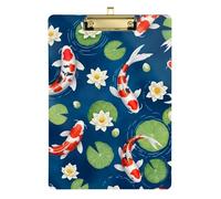 Acrylic Clipboard Cute Koi Fish Blue Writing Clipboard Paperboard Chic Design Clipboards for Teacher Student Lawyer Nurse, Low Profile Gold Clip Retractable Hanging Tab
