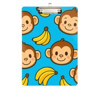 Acrylic Clipboard Cute Monkey Bananas Blue Decorative Clipboard Hardboard Clipboards Standard Size for Women Men Teachers Nurses, A4 Letter Size 12.5 x 9 Inches Silver Clip, Silver12x9in